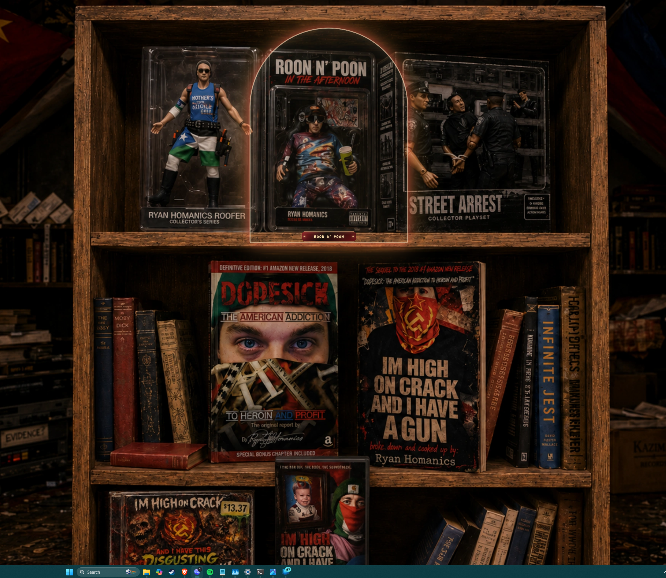 Collector bookshelf with Dopesick and IHOCAIHAG objects