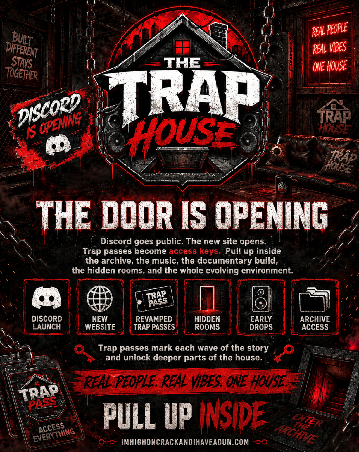 Trap House door opening graphic