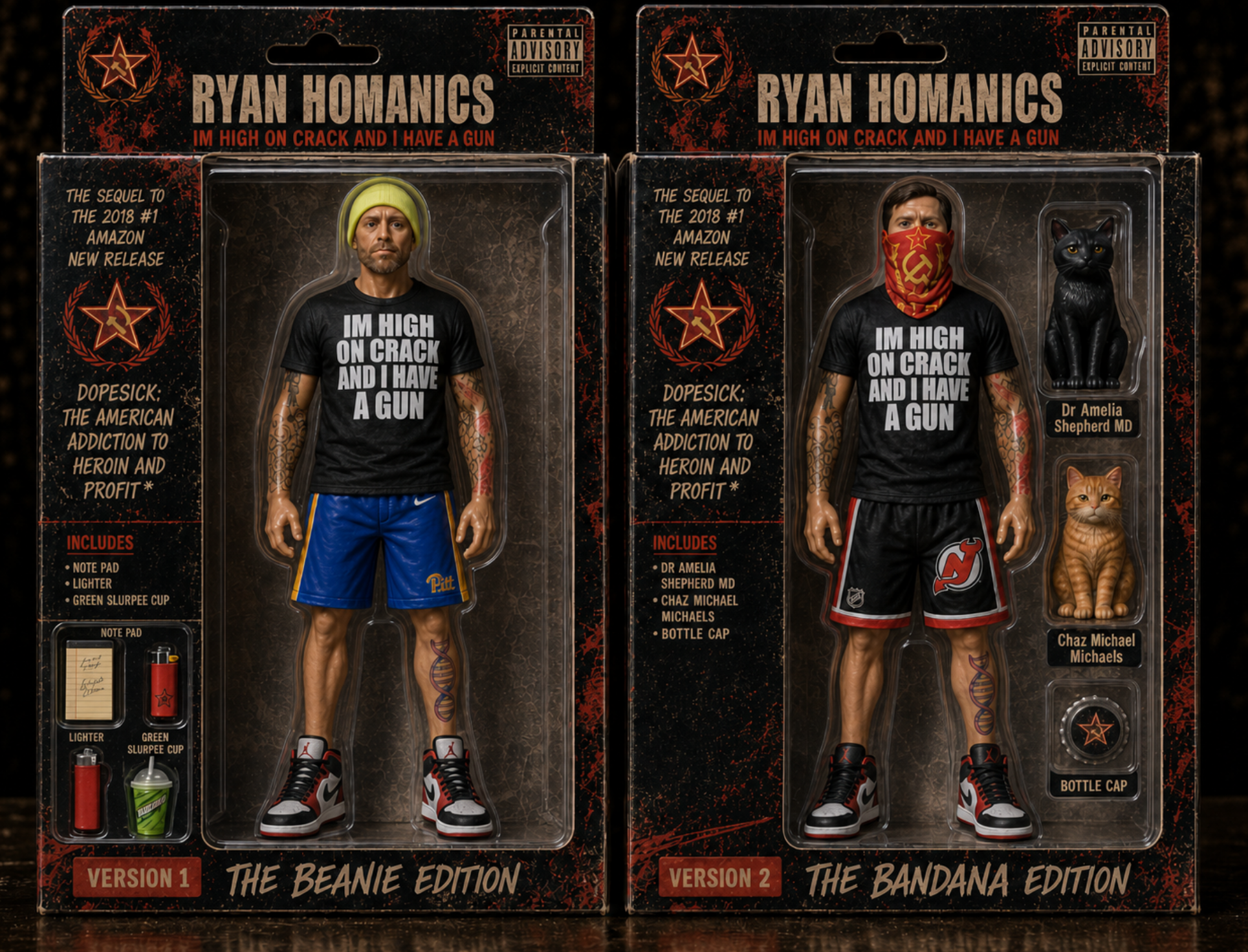 Two collector-style action figure packages tied to the book archive