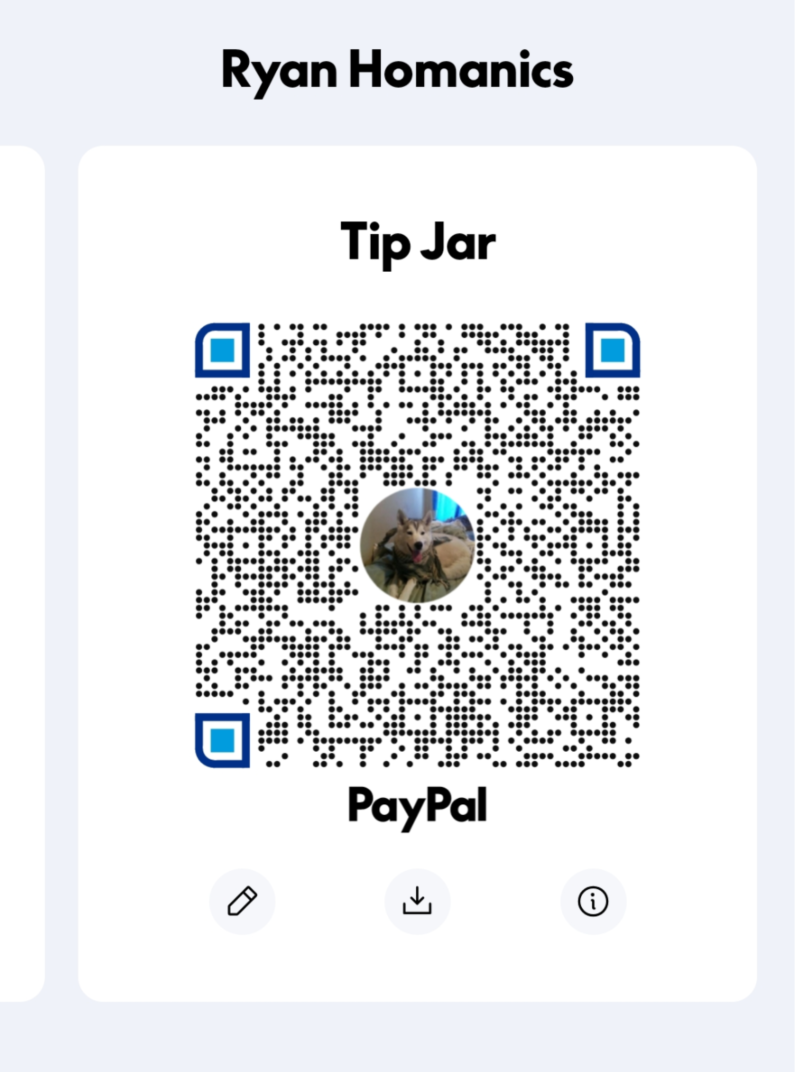 PayPal tip jar QR for Ryan Homanics